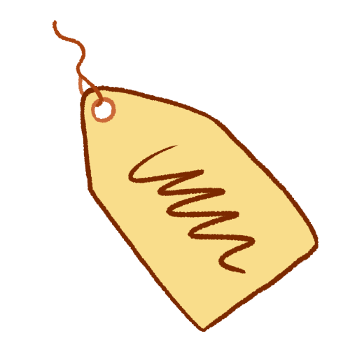 A paper tag with brown scribble on it.